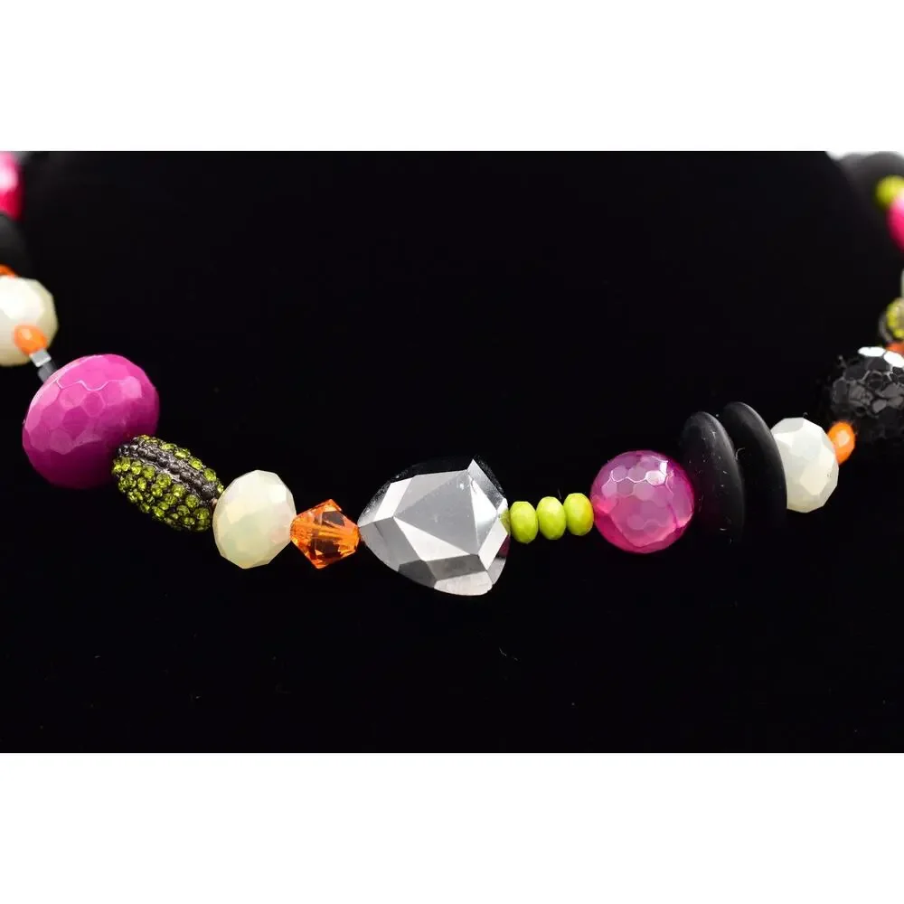Vintage Glass Beaded Collar Necklace Crystal Purple Orange Black Halloween BinBL